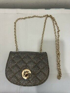 Minicci Gold Glitter Crossbody Shoulder Bag Quilted Shimmer Evening Purse Twist